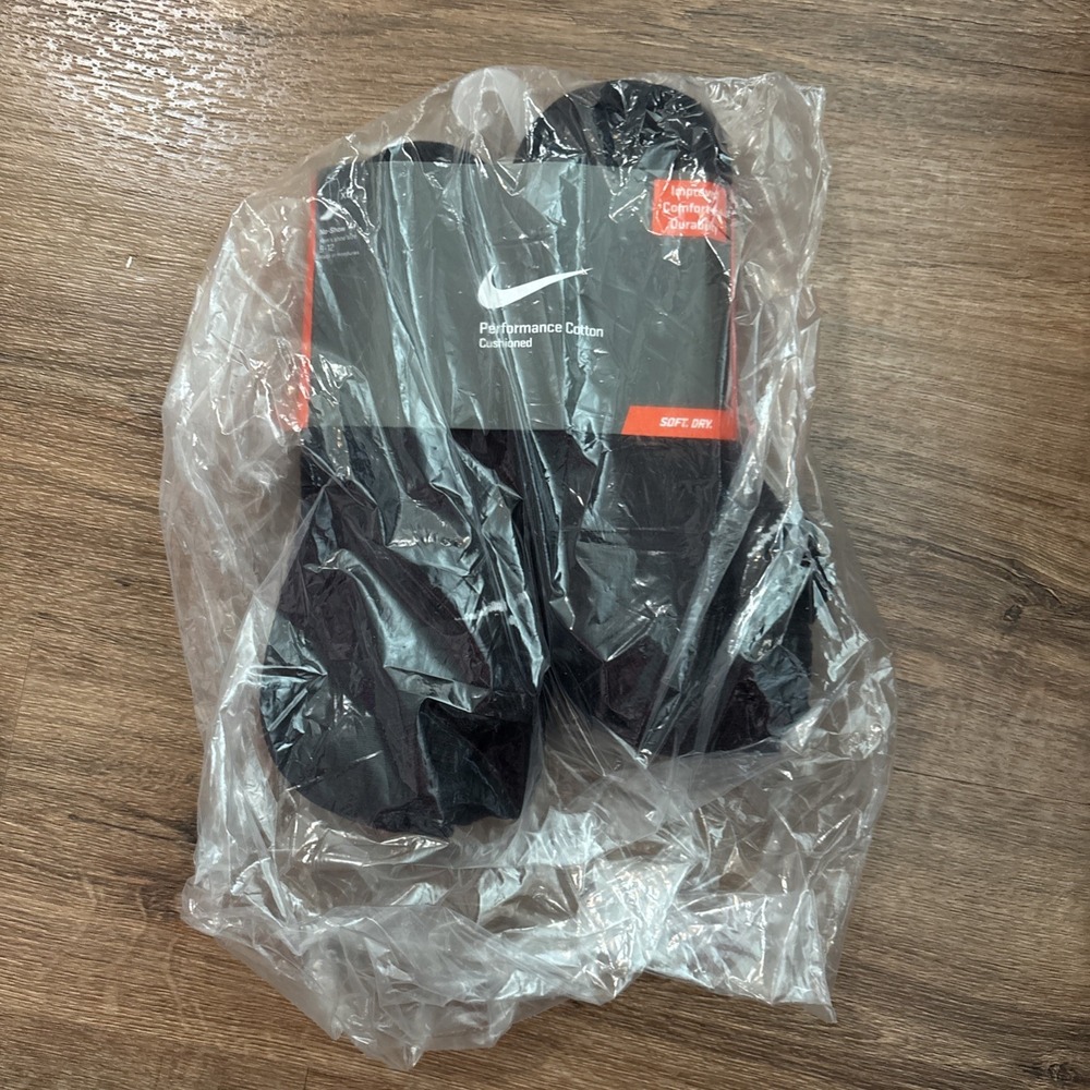 Nike Performance Crew Socks Mens Large Cotton Cushioned Low Cut Black 6 Pair NEW